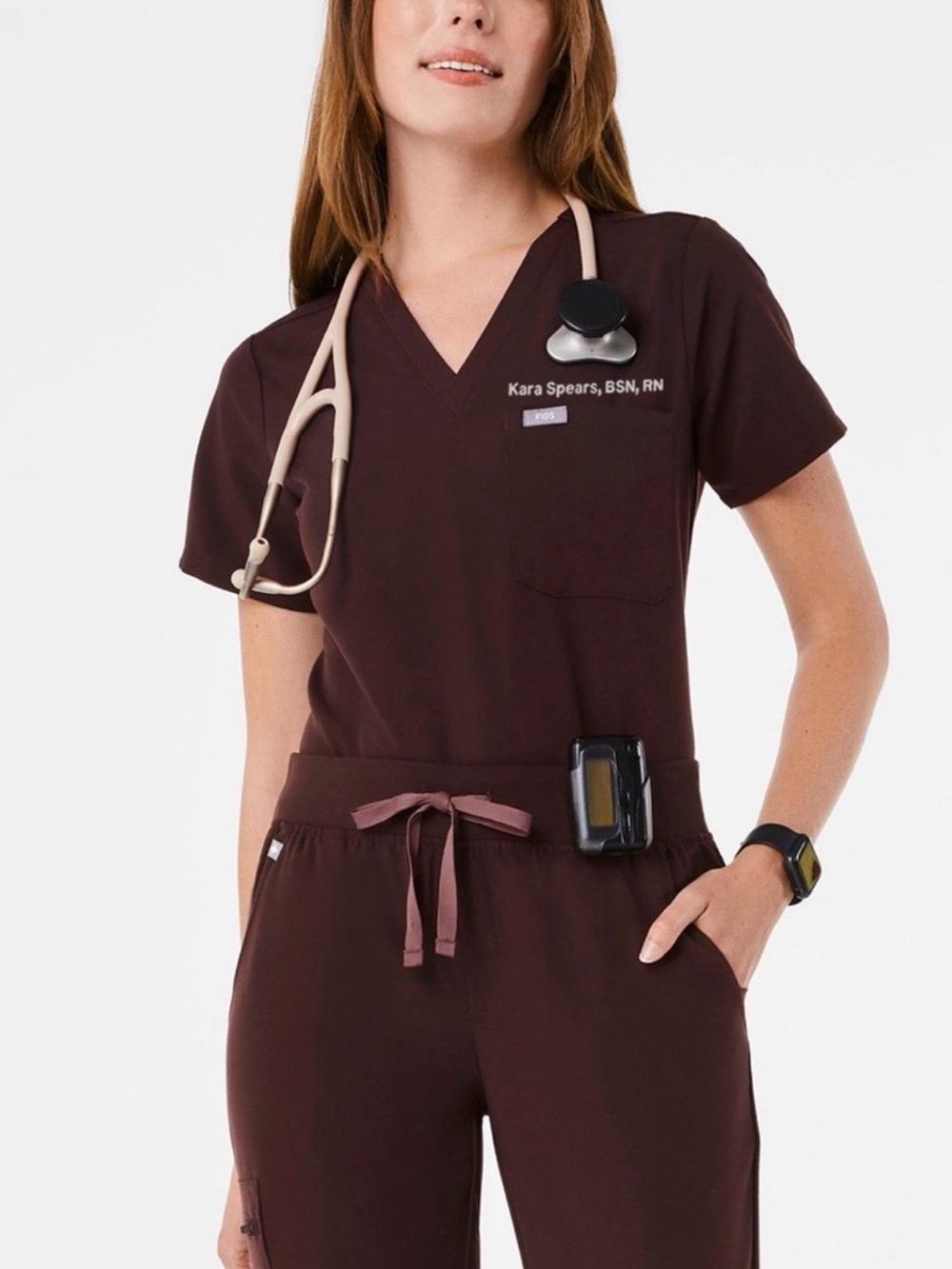 FIGS Catarina One Pocket Scrub Top in Espresso NWOT